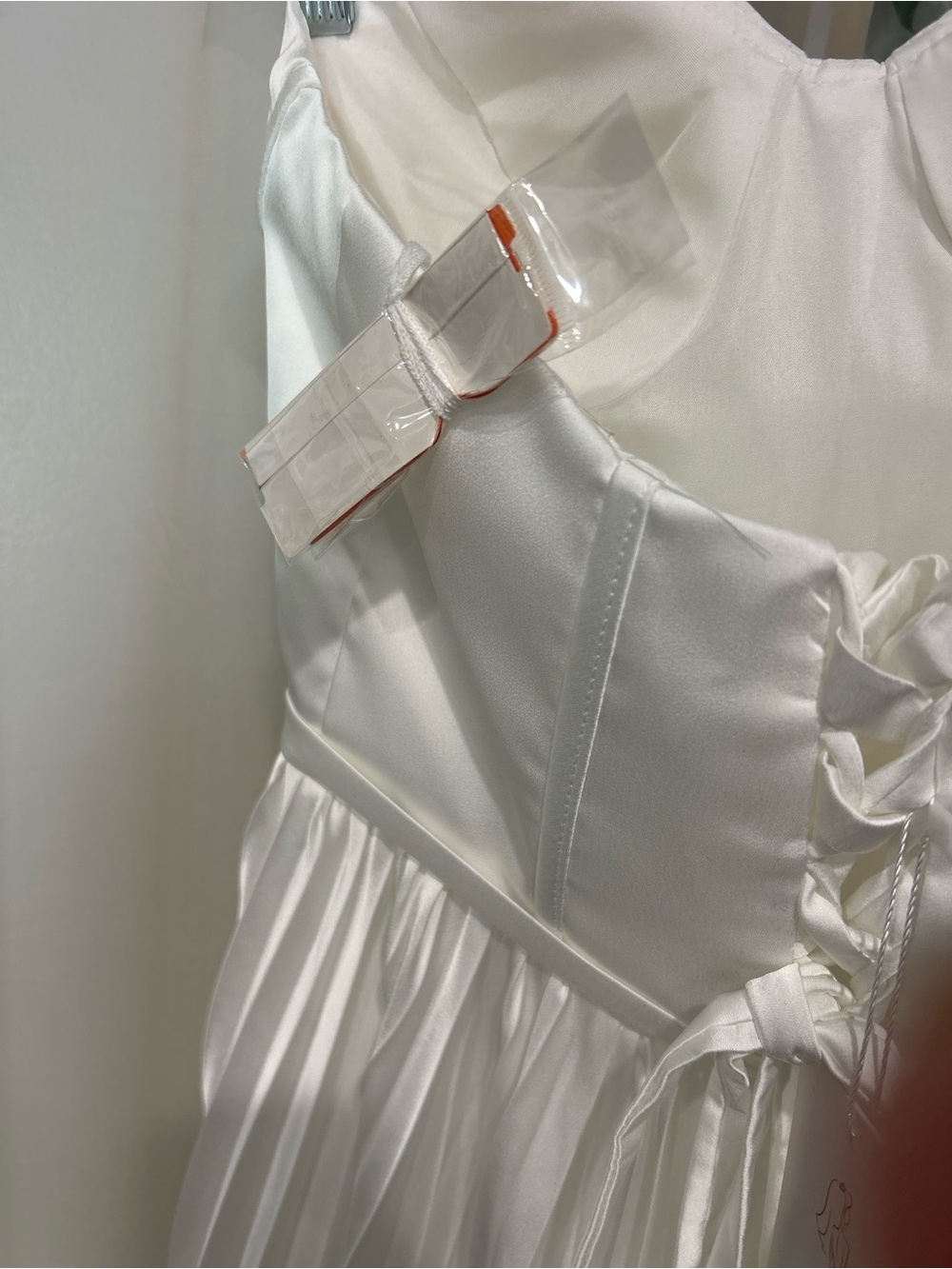 NWT White Satin Corset Pleated Maxi Dress Shawl Bridal Formal Size 4 - Picture 7 of 8
